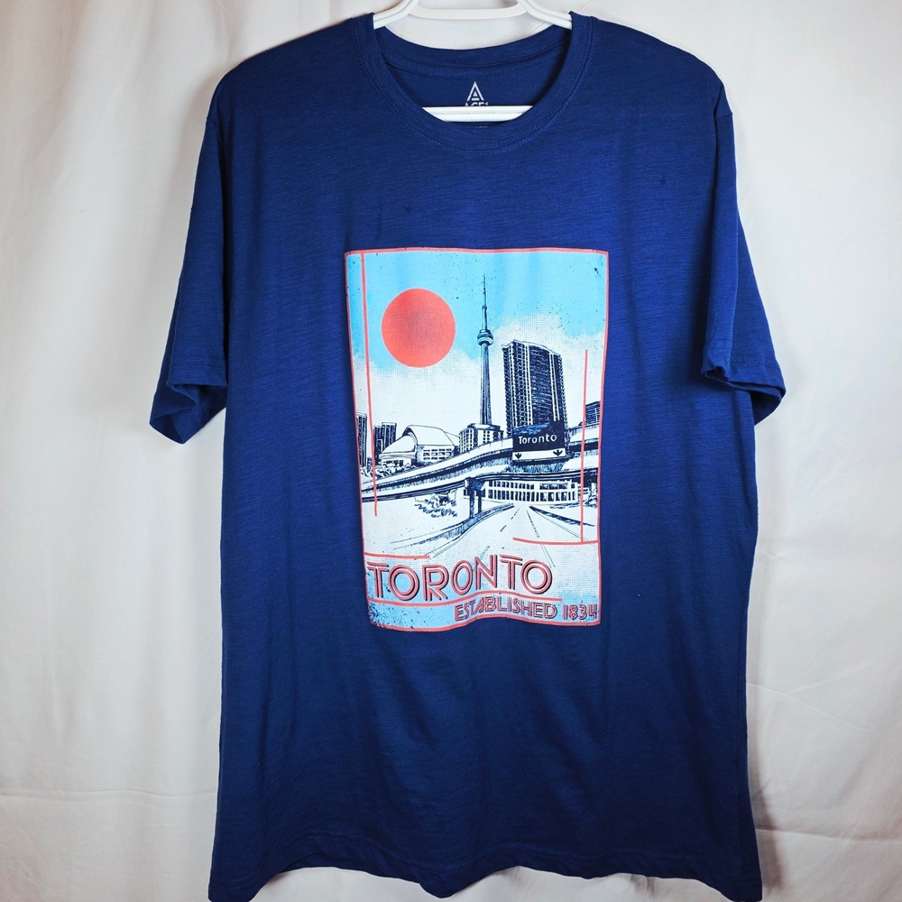 ACE USA Toronto Canada Graphic T-Shirt Men Large Blue Slub Knit RN 162259